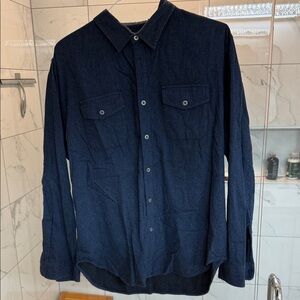Dark Blue Button-Up Flannel Shirt XL